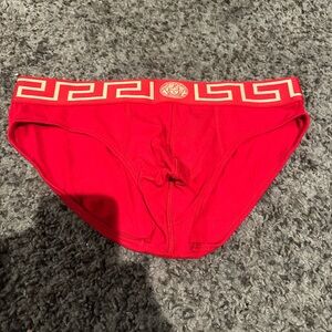 Versace Men's Red Briefs with Gold Waistband